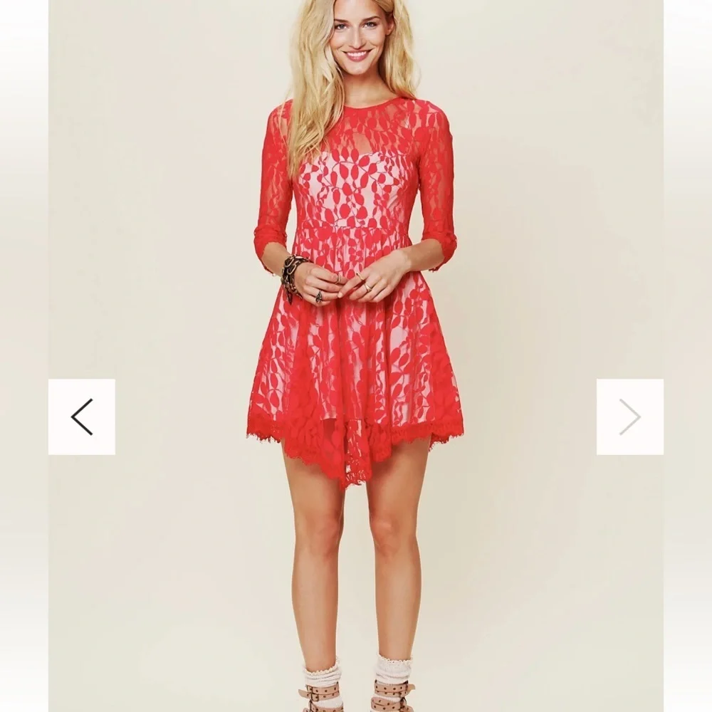 Free People Mesh Lace Fit and Flare Dress Size 12 - Picture 10 of 11